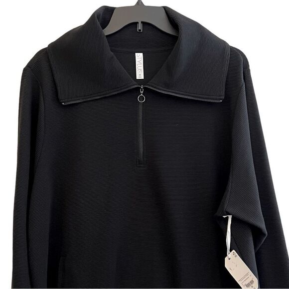 STYLUS 3X NWT🏷 Quarter-zip Black collared sweatshirt soft ribbed texture - Picture 5 of 11